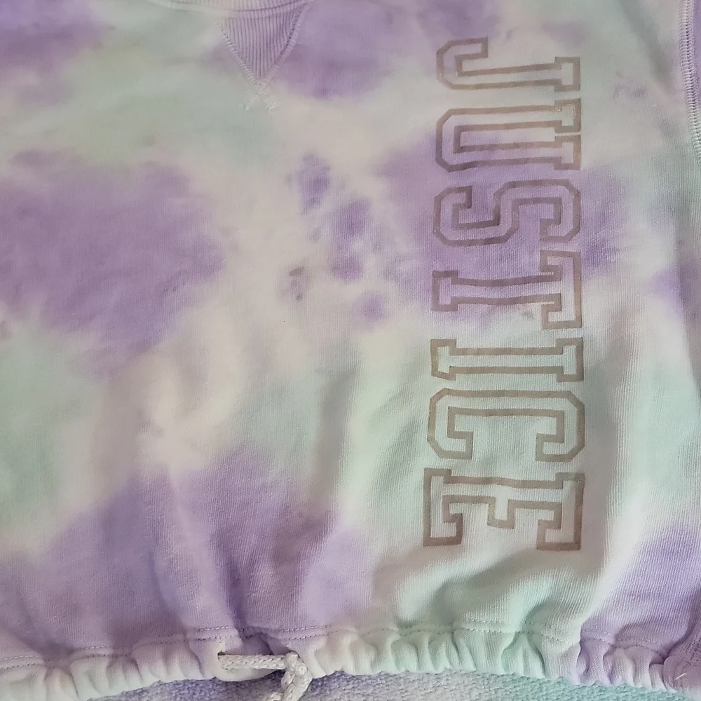Justice Girls Size 7/8 Small Purple Tie Dye Cropped Drawstring Pullover